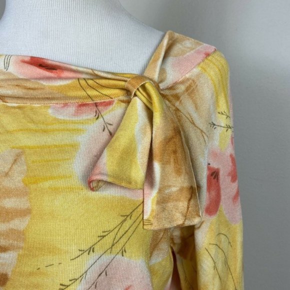 Pendleton Blouse Top L Silk Blend Floral Boatneck Tie 3/4 Sleeve Ribbed‎ Womens - Picture 3 of 9